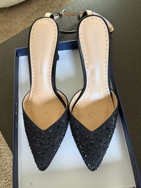 Adrienne Vittadini Black Beaded Pointed-Toe Slingbacks